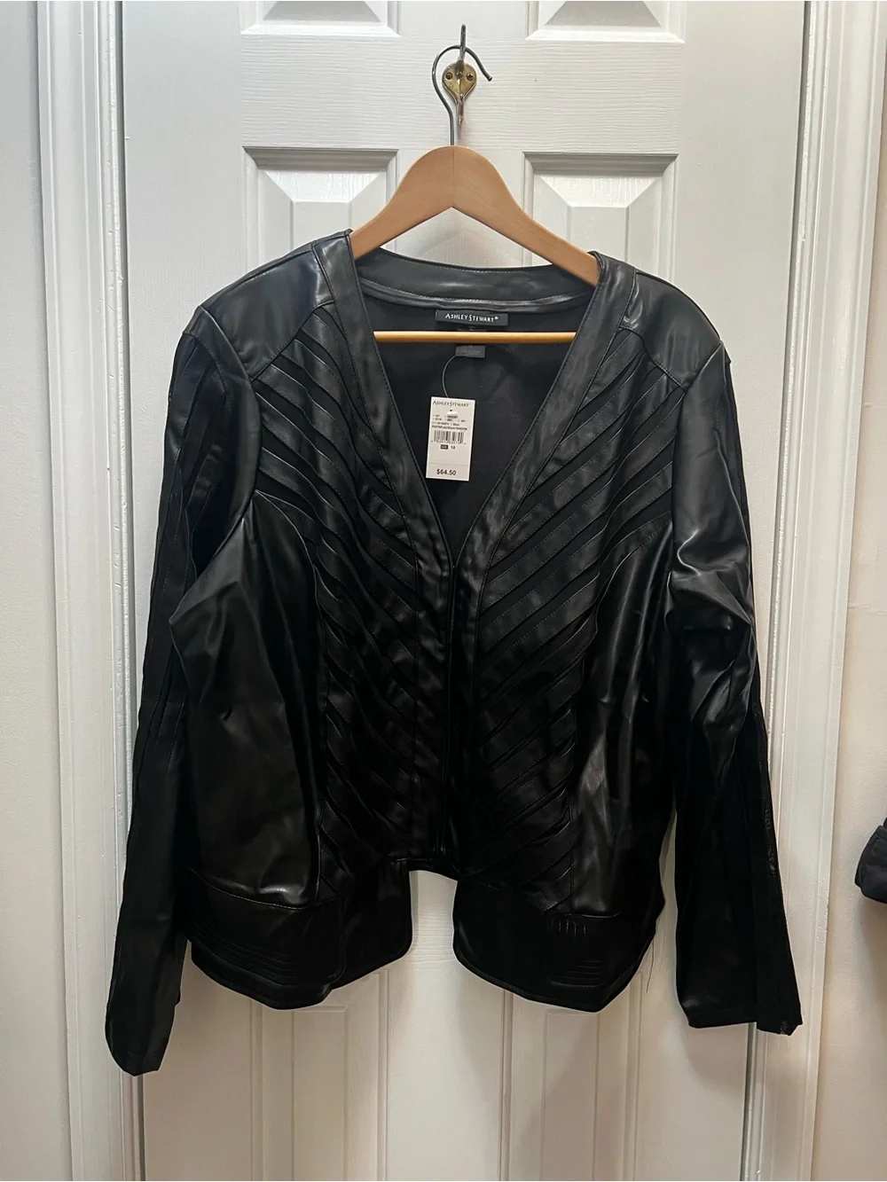 Ashley Stewart Faux Leather Quilted Moto Jacket Sz 18